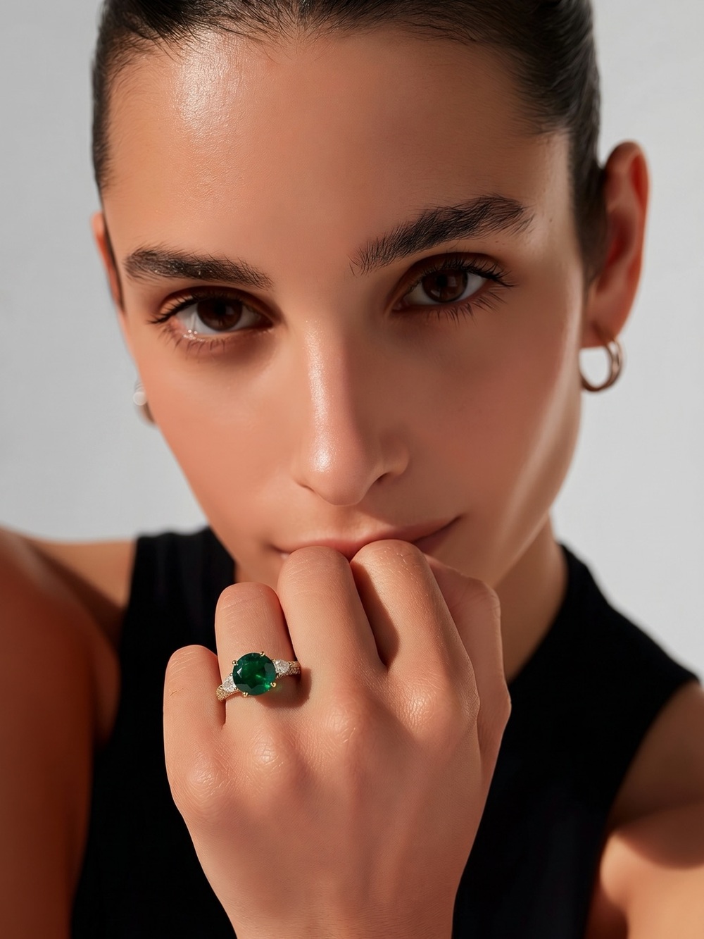 Emerald Green Solitaire Ring in Silver-Tone Setting